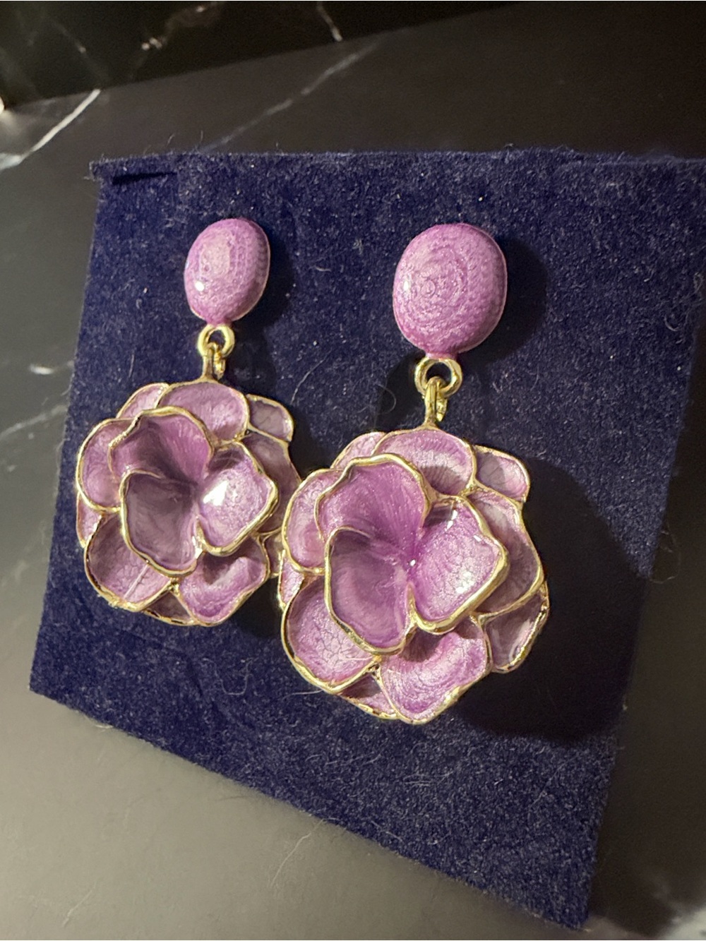 Elegant Purple Enamel Floral Drop Earrings - Women Jewelry - Picture 7 of 11
